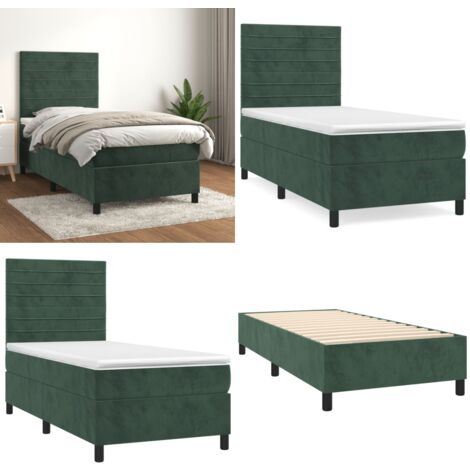 Boxspringbett mit Matratze Dunkelgrün 90x190 cm Samt - Boxspringbett - Samtbett - Doppelbett - Dunkelgrünes Bett - Gemütliches Bett - Home & Living
