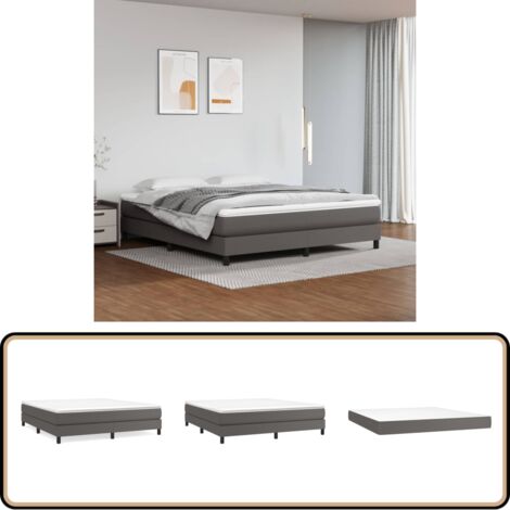 Boxspringbett mit Matratze Grau 160x200 cm Kunstleder - Boxspringbett - Betten - Doppelbett - Kunstlederbett - Grau