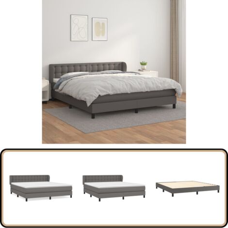 Boxspringbett mit Matratze Grau 160x200 cm Kunstleder - Boxspringbett - Betten - Doppelbett - Kunstlederbett - Grau