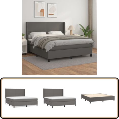 Boxspringbett mit Matratze Grau 160x200 cm Kunstleder - Boxspringbett - Betten - Doppelbett - Kunstlederbett - Graues Bett