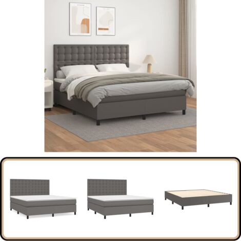 Boxspringbett mit Matratze Grau 160x200 cm Kunstleder - Boxspringbett - Betten - Doppelbett - Kunstlederbett - Graues Bett
