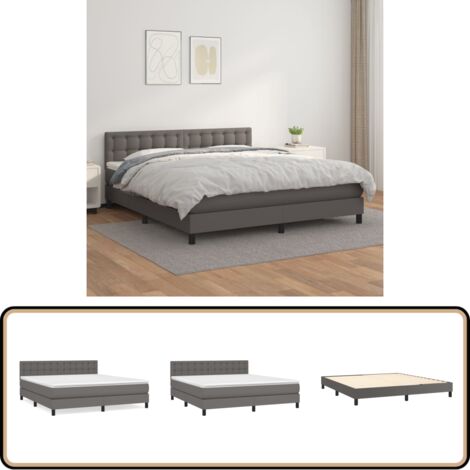 Boxspringbett mit Matratze Grau 160x200 cm Kunstleder - Boxspringbett - Betten - Doppelbett - Kunstlederbett - Graues Bett