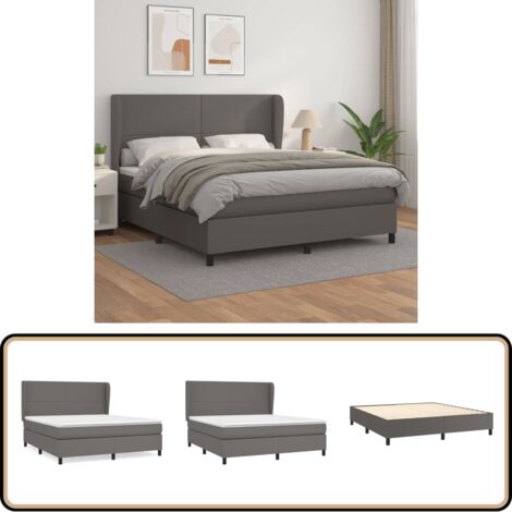Boxspringbett mit Matratze Grau 160x200 cm Kunstleder - Boxspringbett - Betten - Doppelbett - Kunstlederbett - Graues Bett