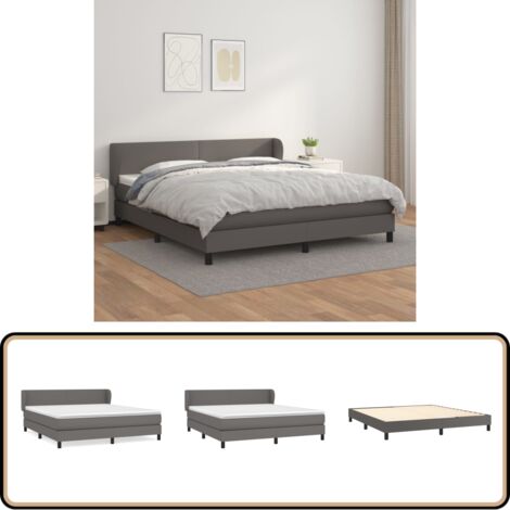 Boxspringbett mit Matratze Grau 160x200 cm Kunstleder - Boxspringbett - Betten - Doppelbett - Kunstlederbett - Graues Bett