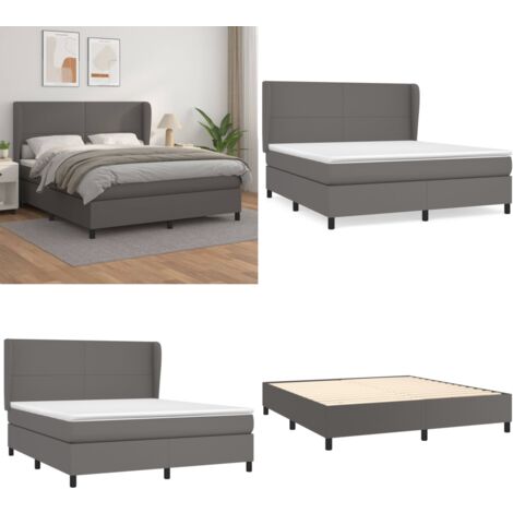 Boxspringbett mit Matratze Grau 160x200 cm Kunstleder - Boxspringbett - Betten - Doppelbett - Kunstlederbett - Graues Bett - Home & Living