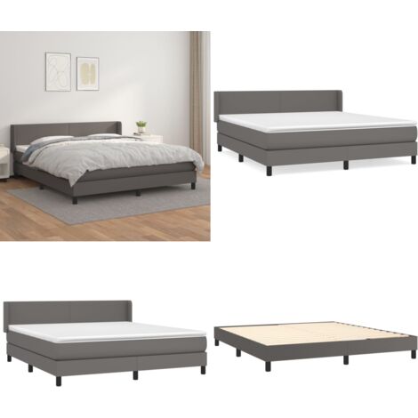 Boxspringbett mit Matratze Grau 160x200 cm Kunstleder - Boxspringbett - Betten - Doppelbett - Kunstlederbett - Massivholzbette - Home & Living