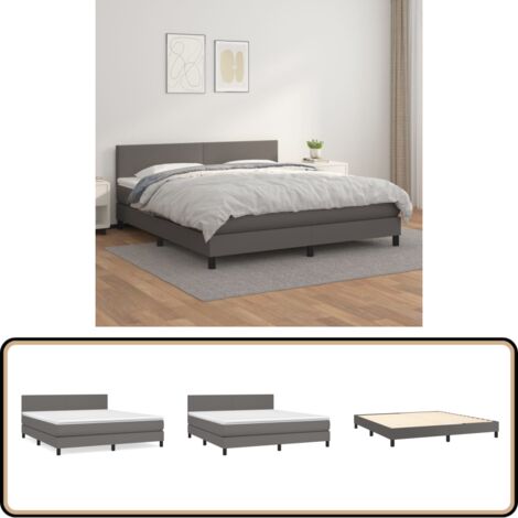 Boxspringbett mit Matratze Grau 160x200 cm Kunstleder - Boxspringbett - Doppelbett - Bettenrahmen - Kunstlederbett - Graues Bett