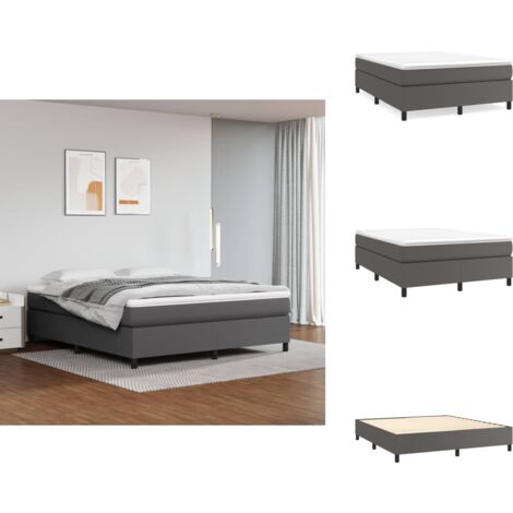 Boxspringbett mit Matratze Grau 160x200 cm Kunstleder - Boxspringbett - Doppelbett - Bettenrahmen - Kunstlederbett - Matratze