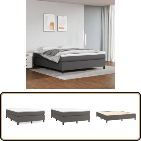 Boxspringbett mit Matratze Grau 160x200 cm Kunstleder - Boxspringbett - Doppelbett - Bettenrahmen - Kunstlederbett - Matratze