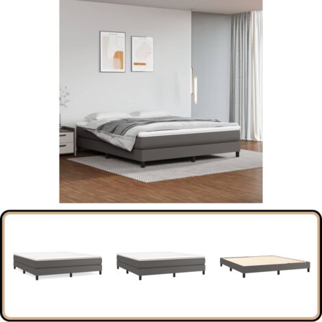 Boxspringbett mit Matratze Grau 180x200 cm Kunstleder - Boxspringbett - Doppelbett - Bettenrahmen - Kunstlederbett - Graues Bett