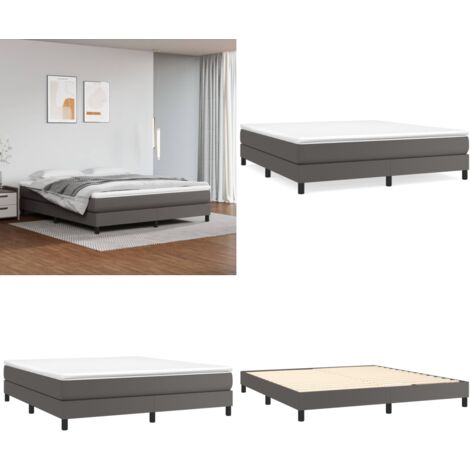 Boxspringbett mit Matratze Grau 180x200 cm Kunstleder - Boxspringbett - Doppelbett - Bettenrahmen - Kunstlederbett - Graues Bett - Home & Living