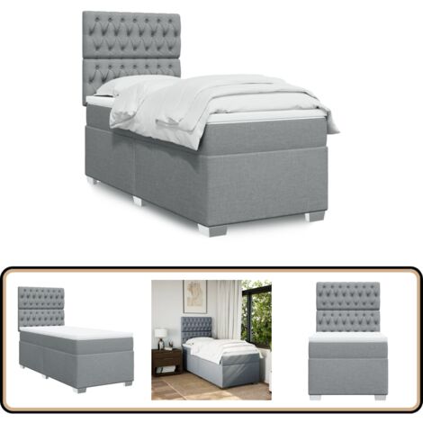 Boxspringbett mit Matratze Hellgrau 100x200 cm Stoff - Boxspringbett - Doppelbett - Bettsystem - Schlafsofa - Polsterbett