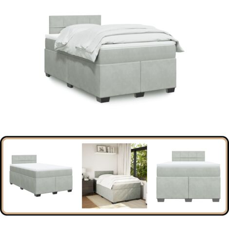 Boxspringbett mit Matratze Hellgrau 120x200 cm Samt - Boxspringbett - Samtbett - Doppelbett - Bettgestell - Matratze