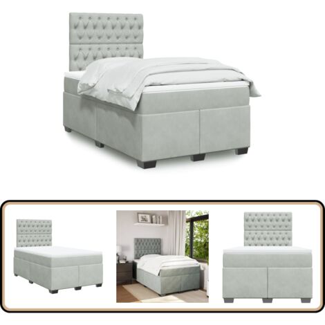 Boxspringbett mit Matratze Hellgrau 120x200 cm Samt - Samtbett - Boxspringbett - Doppelbett - Schlafzimmermöbel - Bettgestell
