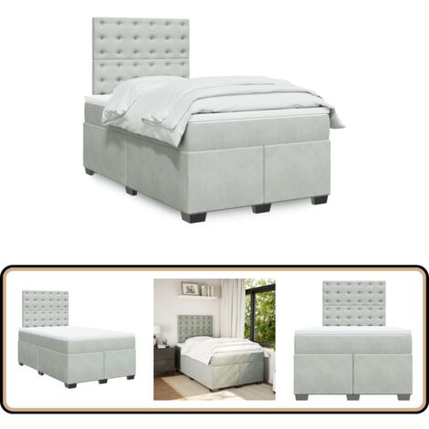 Boxspringbett mit Matratze Hellgrau 120x200 cm Samt - Samtbett - Boxspringbett - Doppelbett - Schlafzimmermöbel - Bettgestell