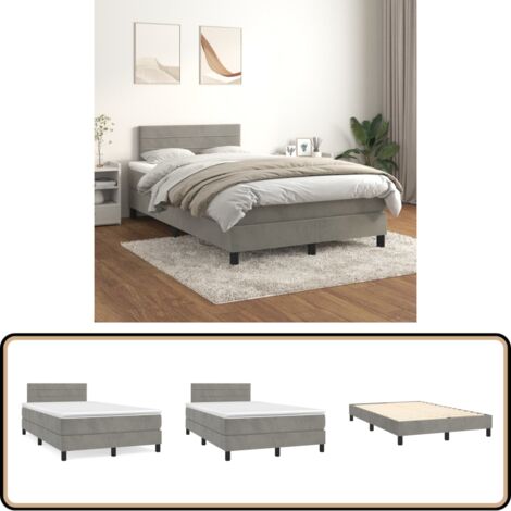 Boxspringbett mit Matratze Hellgrau 120x200 cm Samt - Samtbett - Boxspringbett - Doppelbett - Schlafzimmermöbel - Luxusbett