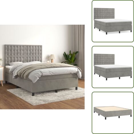 Boxspringbett mit Matratze Hellgrau 140x200 cm Samt - Boxspringbett - Samtbett - Doppelbett - Hellgraues Bett - Bett Mit Kopfteil