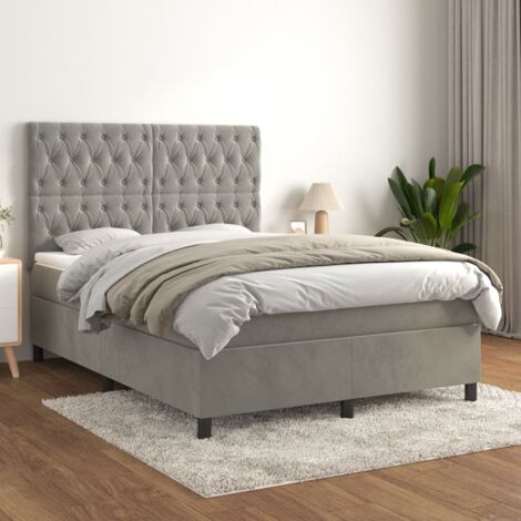 Boxspringbett mit Matratze Hellgrau 140x200 cm Samt vidaXL