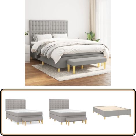 Boxspringbett mit Matratze Hellgrau 140x200 cm Stoff - Boxspringbett - Doppelbett - Bettenrahmen - Lattenrost - Matratze