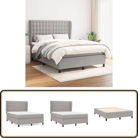 Boxspringbett mit Matratze Hellgrau 140x200 cm Stoff - Boxspringbett - Doppelbett - Bettenrahmen - Lattenrost - Matratze