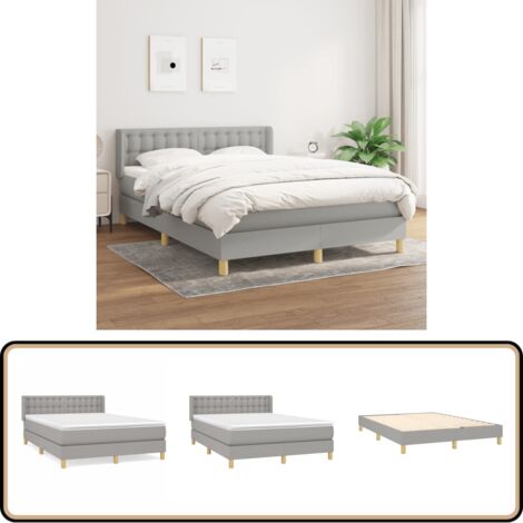 Boxspringbett mit Matratze Hellgrau 140x200 cm Stoff - Boxspringbett - Doppelbett - Bettenrahmen - Lattenrost - Matratze