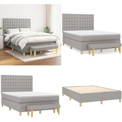 Boxspringbett mit Matratze Hellgrau 140x200 cm Stoff - Boxspringbett - Doppelbett - Bettenrahmen - Lattenrost - Matratze - Home & Living