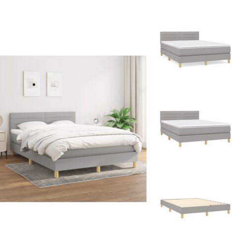 Boxspringbett mit Matratze Hellgrau 140x200 cm Stoff - Boxspringbett - Doppelbett - Bettenrahmen - Schlafraum - Hellgraues Bett