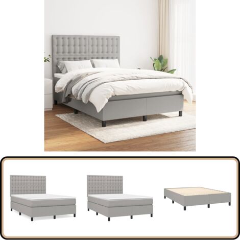 Boxspringbett mit Matratze Hellgrau 140x200 cm Stoff - Boxspringbett - Doppelbett - Bettenrahmen - Schlafsystem - Hellgraues Bett