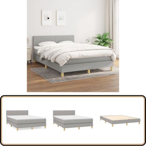 Boxspringbett mit Matratze Hellgrau 140x200 cm Stoff - Boxspringbett - Doppelbett - Bettenrahmen - Schlafsystem - Hellgraues Bett