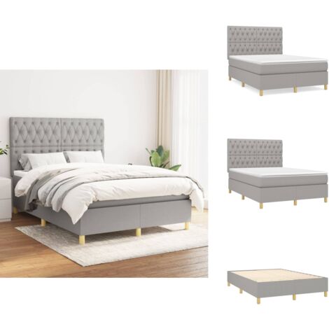 Boxspringbett mit Matratze Hellgrau 140x200 cm Stoff - Boxspringbett - Doppelbett - Bettenrahmen - Schlafsystem - Lattenrost