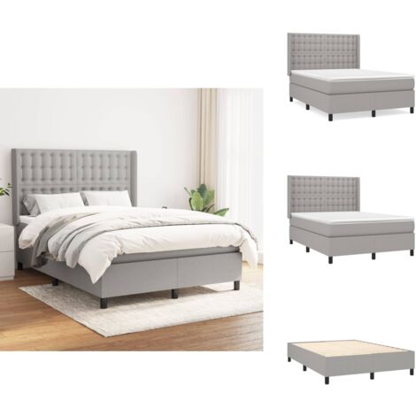 Boxspringbett mit Matratze Hellgrau 140x200 cm Stoff - Boxspringbett - Doppelbett - Lattenrost - Bettrahmen - Schlafsystem
