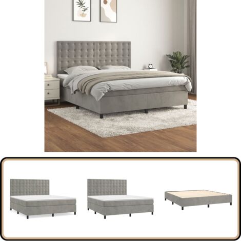 Boxspringbett mit Matratze Hellgrau 160x200 cm Samt - Boxspringbett - Samtbett - Doppelbett - Bett Mit Kopfteil - Hochwertige Matratze