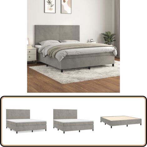 Boxspringbett mit Matratze Hellgrau 160x200 cm Samt - Boxspringbett - Samtbett - Doppelbett - Hellgraues Bett - Bett Mit Kopfteil