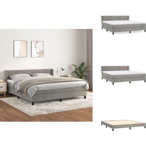 Boxspringbett mit Matratze Hellgrau 160x200 cm Samt - Samtbett - Boxspringbett - Doppelbett - Bettenrahmen - Luxusbett