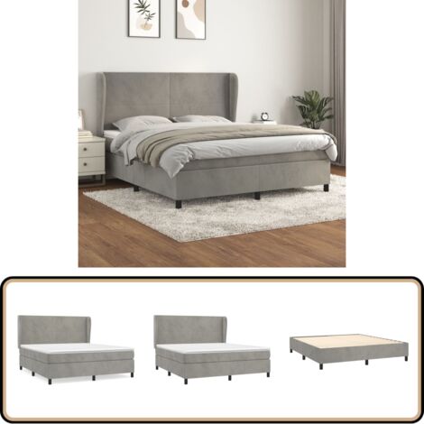Boxspringbett mit Matratze Hellgrau 160x200 cm Samt - Samtbett - Boxspringbett - Doppelbett - Bettenrahmen - Luxusbett