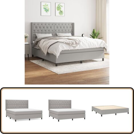 Boxspringbett mit Matratze Hellgrau 160x200 cm Stoff - Boxspringbett - Doppelbett - Bettenrahmen - Lattenrost - Matratze