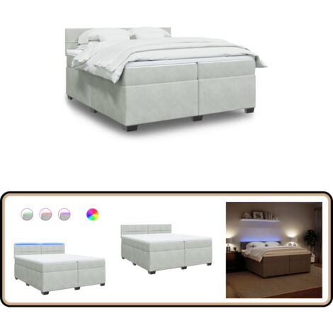 Boxspringbett mit Matratze Hellgrau 200x200 cm Samt - Boxspringbett - Samtbett - Doppelbett - LED Beleuchtung - Matratze