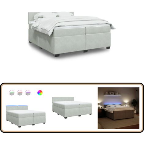 Boxspringbett mit Matratze Hellgrau 200x200 cm Samt - Boxspringbett - Samtbett - Doppelbett - LED Beleuchtung - Matratze