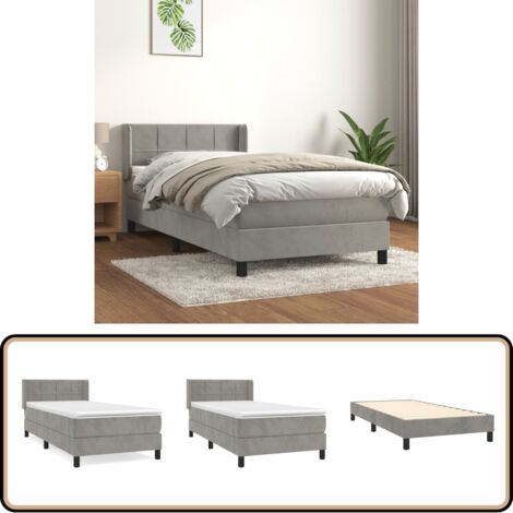 Boxspringbett mit Matratze Hellgrau 80x200 cm Samt - Samtbett - Boxspringbett - Doppelbett - Bettauflage - Matratze