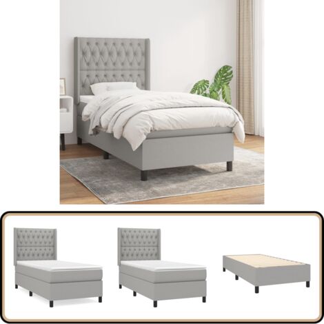 Boxspringbett mit Matratze Hellgrau 90x200 cm Stoff - Boxspringbett - Doppelbett - Bettenrahmen - Lattenrost - Matratze