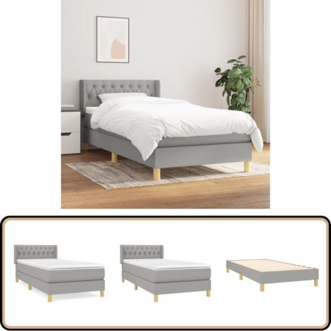 Boxspringbett mit Matratze Hellgrau 90x200 cm Stoff - Boxspringbett - Doppelbett - Bettenrahmen - Lattenrost - Matratze