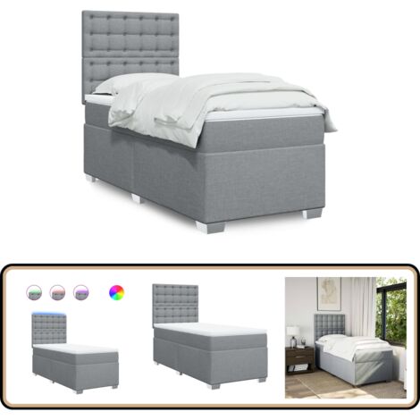 Boxspringbett mit Matratze Hellgrau 90x200 cm Stoff - Boxspringbett - Doppelbett - Bettenrahmen - Lattenrost - Matratze