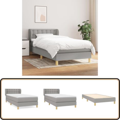 Boxspringbett mit Matratze Hellgrau 90x200 cm Stoff - Boxspringbett - Doppelbett - Bettenrahmen - Lattenrost - Matratze
