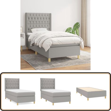 Boxspringbett mit Matratze Hellgrau 90x200 cm Stoff - Boxspringbett - Doppelbett - Bettenrahmen - Lattenrost - Matratze