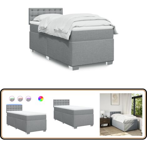 Boxspringbett mit Matratze Hellgrau 90x200 cm Stoff - Boxspringbett - Doppelbett - Bettgestell - Kopfteil - Hellgraues Bett