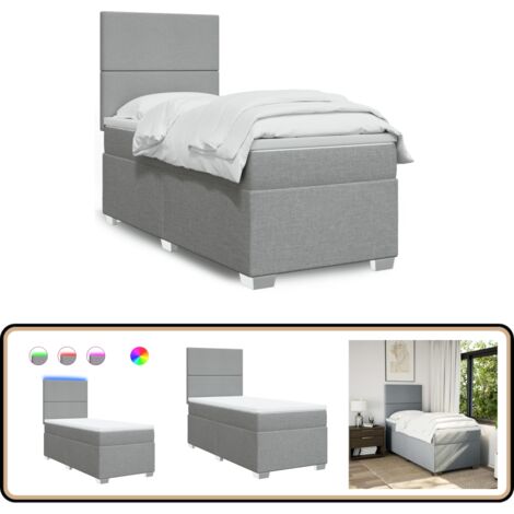 Boxspringbett mit Matratze Hellgrau 90x200 cm Stoff - Boxspringbett - Doppelbett - Bettgestell - Kopfteil - Matratze