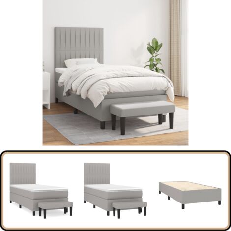 Boxspringbett mit Matratze Hellgrau 90x200 cm Stoff - Boxspringbett - Doppelbett - Schlafraum - Bettenrahmen - Matratze