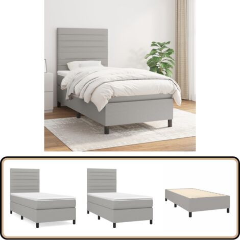 Boxspringbett mit Matratze Hellgrau 90x200 cm Stoff - Boxspringbett - Doppelbett - Schlafraum - Bettenrahmen - Matratze