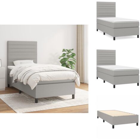 Boxspringbett mit Matratze Hellgrau 90x200 cm Stoff - Boxspringbett - Doppelbett - Schlafraum - Bettenrahmen - Matratze