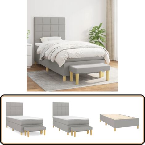 Boxspringbett mit Matratze Hellgrau 90x200 cm Stoff - Boxspringbett - Doppelbett - Schlafraum - Bettgestell - Bettenrahmen